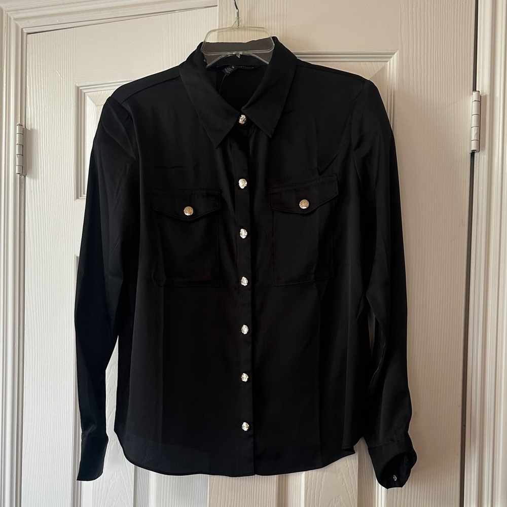 White House Black Market Black Shirt with Gold Buttons